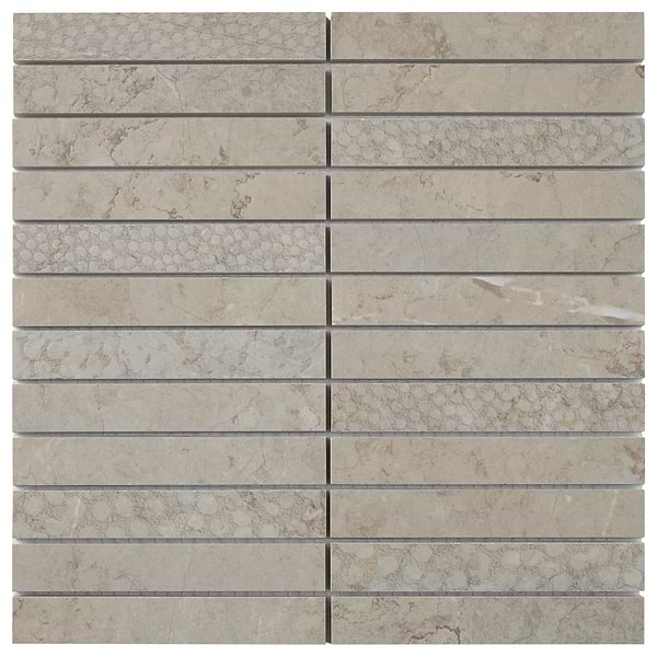 Corretta Deco Warm Gray 1x6 Stacked Semi-Polished Mosaic Tile in Gray, View 7, open zoomed image