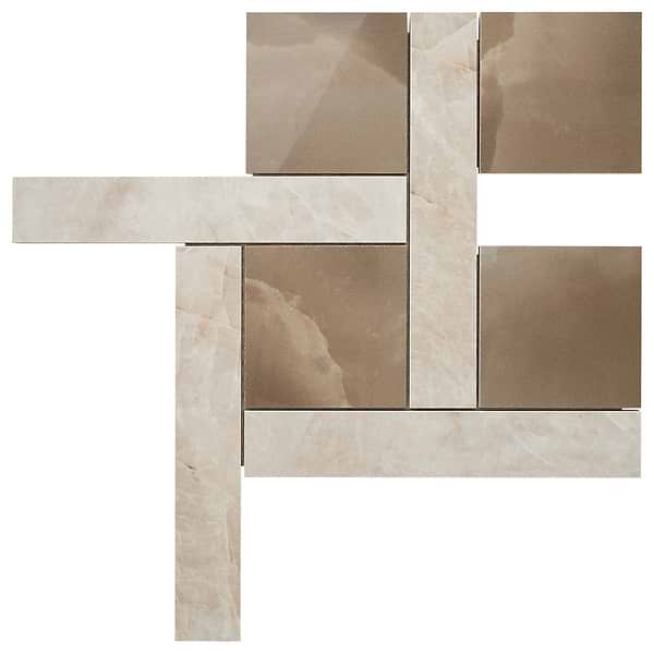 Grand Taj Mahal Cleo Dark Brown and Beige Polished Porcelain Mosaic Tile in Brown, Beige, View 6, open zoomed image