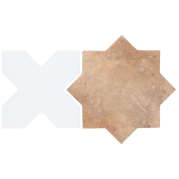 Parma Cotto Brown Matte Star and White Polished Cross 6" Terracotta Look Porcelain Tile