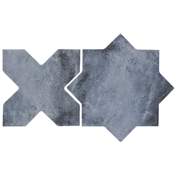 Parma Denim Blue Matte Star and Denim Blue Matte Cross 6" Terracotta Look Porcelain Tile