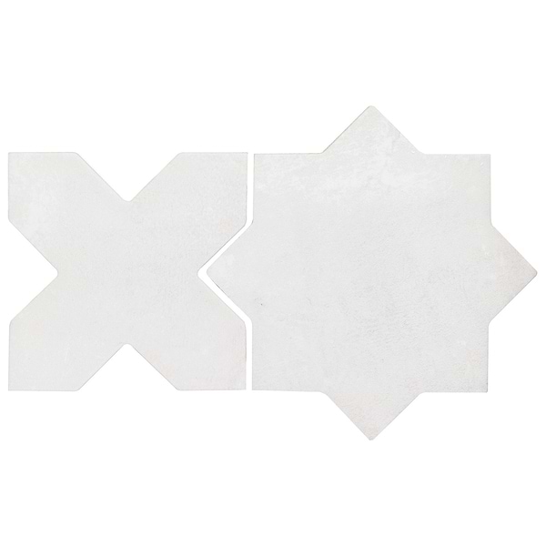 Parma White Matte Star and White Matte Cross 6" Terracotta Look Porcelain Tile