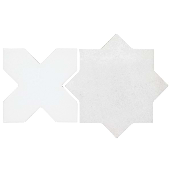Parma White Matte Star and White Polished Cross 6" Terracotta Look Porcelain Tile