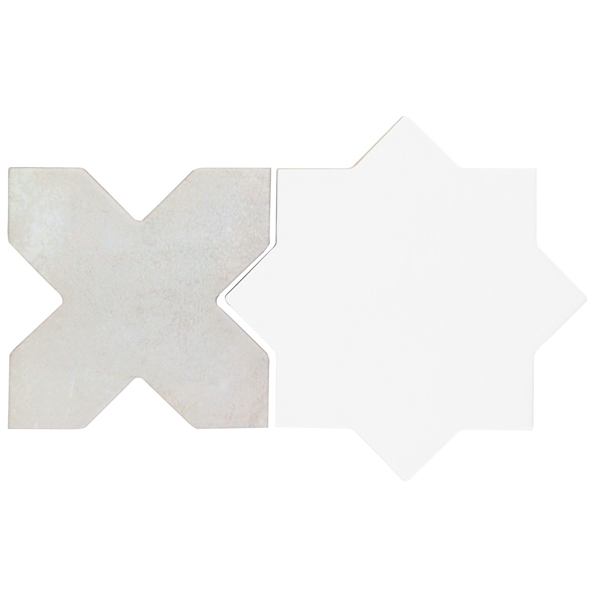 Parma White Polished Star and White Matte Cross 6" Terracotta Look Porcelain Tile