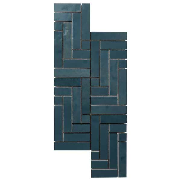 Zelora Coastal Blue Herringbone Glosrry Ceramic Mosaic Tile