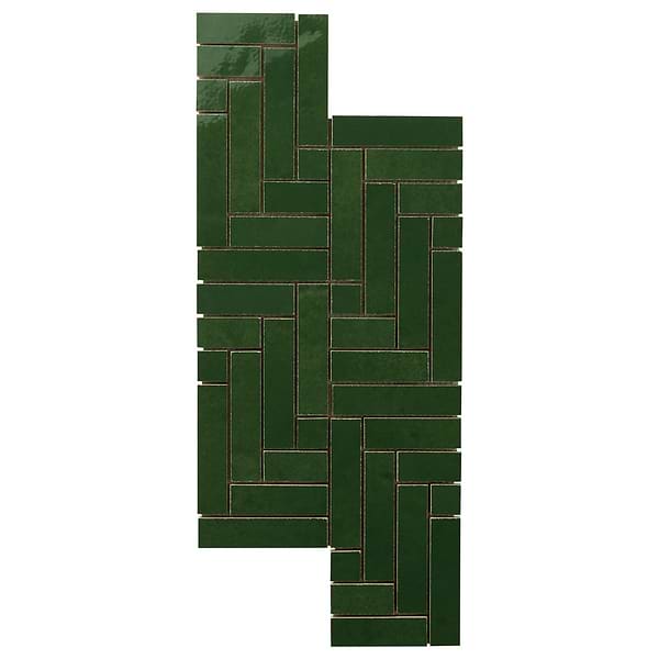 Zelora Forest Green Herringbone Glossy Ceramic Mosaic Tile