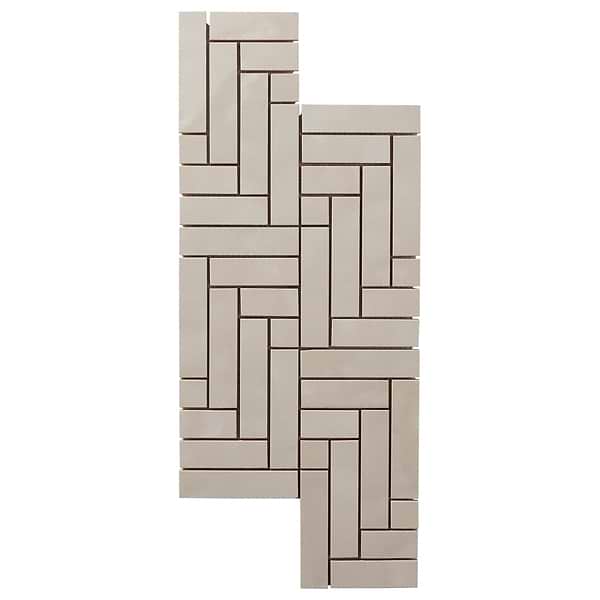 Zelora Linen Beige Herringbone Glossy Ceramic Mosaic Tile