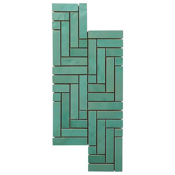 Zelora Mint Green Herringbone Glossy Ceramic Mosaic Tile