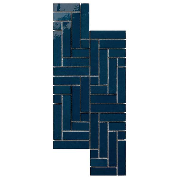 Zelora Marine Blue Herringbone Glossy Ceramic Mosaic Tile