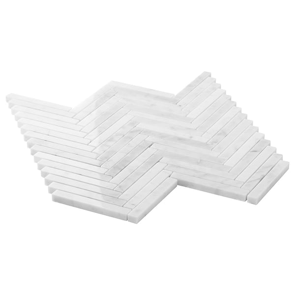 Bianco Carrara 1/2x4 Herringbone Polished Marble Mosaic Tile in White, View 8, open zoomed image