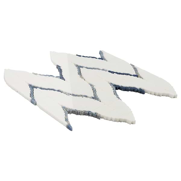 Ikara Thassos Polished Waterjet Marble Mosaic Tile in White, Blue, View 7, open zoomed image