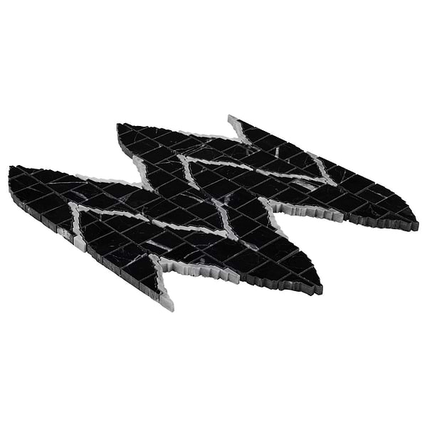Ikara Nero Marquina Honed Waterjet Marble Mosaic Tile in Black, Gray, View 7, open zoomed image