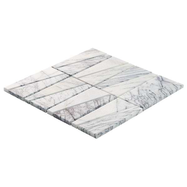 Velour Lilac 2x6 Trapezoid Leather Marble Mosaic Tile in White, Purple, View 7, open zoomed image