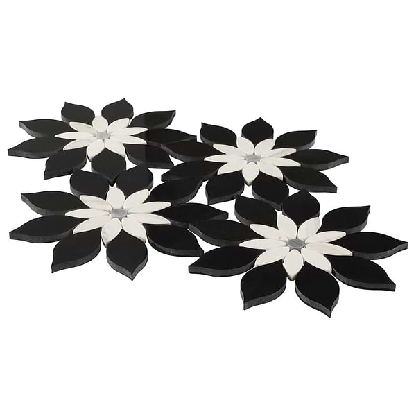 Wildflower Black Jade and Calacatta Marble Polished Mosaic Tile