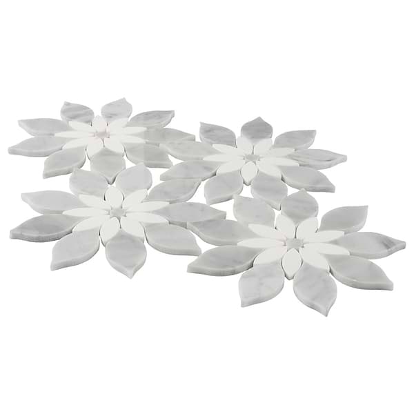 Wildflower Thassos and Bianco Carrara Marble Polished Mosaic Tile