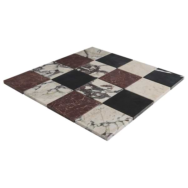 Calacatta Viola Premium and Red Bordeaux and Black 4x4 Honed Marble Checkerboard Mosaic Tile