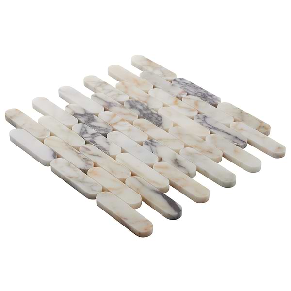 Calacatta Monet 1x4 Pill Honed Marble Mosaic Tile-Sample in White, View 7, open zoomed image