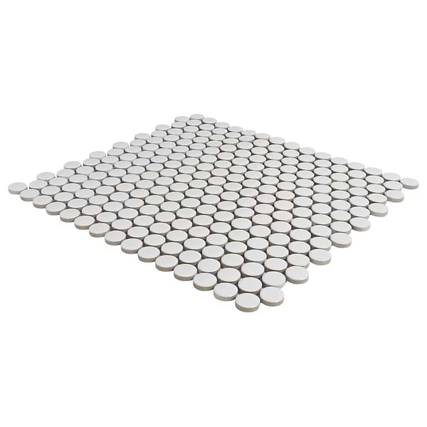 Serenity White 1" Penny Round Polished Porcelain Mosaic Tile