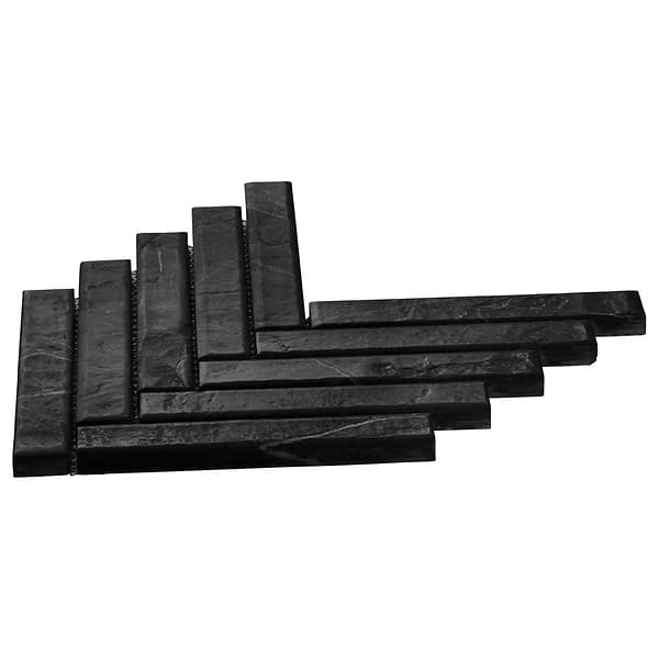Velour Nero Marquina 1x6 Herringbone Leather Marble Mosaic Tile in Black, White, View 7, open zoomed image
