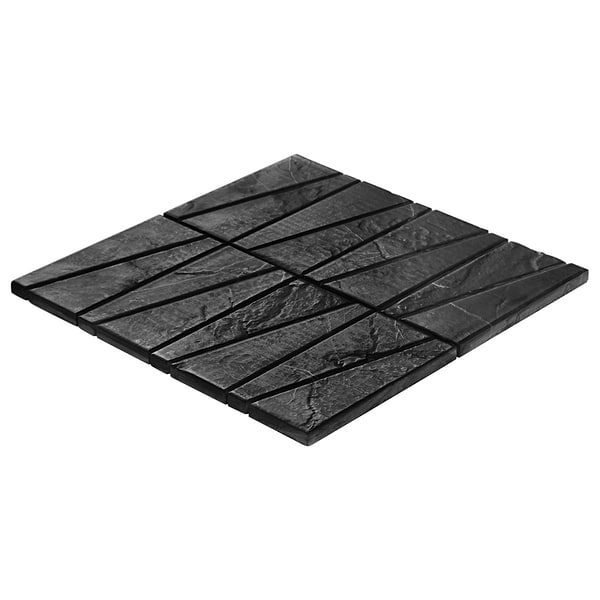 Velour Nero Marquina 2x6 Trapezoid Leather Marble Mosaic Tile in Black, White, View 7, open zoomed image
