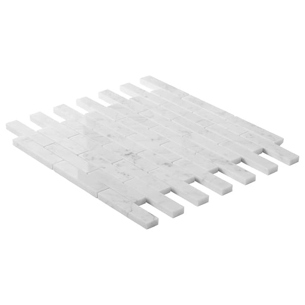 Bianco Carrara 1x4 Brick Polished Marble Mosaic Tile in White, View 7, open zoomed image