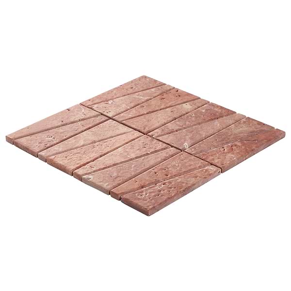 Velour Red Travertine 2x6 Trapezoid Leather Marble Mosaic Tile in Red, View 7, open zoomed image