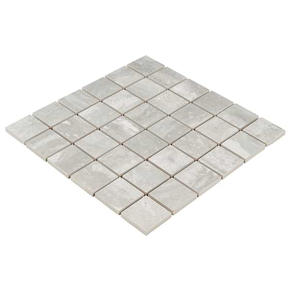 Basic Travertine Silver 2x2 Matte Porcelain Mosaic in Gray + Silver, View 7, open zoomed image