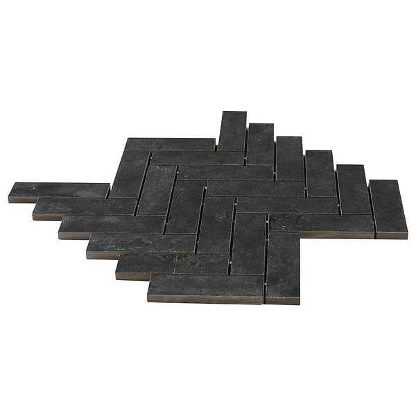 Portrait Black 1x4 Herringbone Matte Mosaic Tile in Black, View 7, open zoomed image