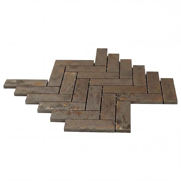 Portrait Copper 1x4 Herringbone Matte Mosaic Tile in Bronze, View 7, open zoomed image
