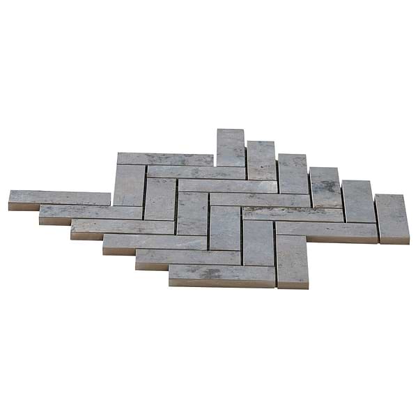 Portrait Ocean Blue 1x4 Herringbone Matte Mosaic Tile in Blue Gray, View 7, open zoomed image