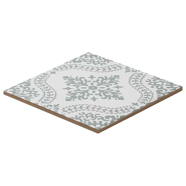Elowynn Flora Salt White 8x8 Matte Porcelain Tile by Kravet in Green, White, View 7, open zoomed image