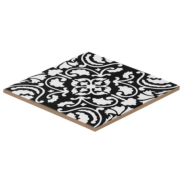 Elowynn Haven Midnight Black 8x8 Matte Porcelain Tile by Kravet in Black, White, View 7, open zoomed image