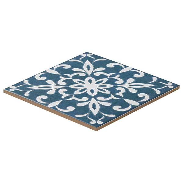 Elowynn Medallion Marina Blue 8x8 Matte Porcelain Tile by Kravet in Blue, White, View 7, open zoomed image