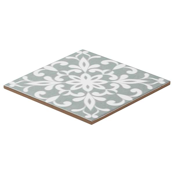 Elowynn Medallion Seafoam Green 8x8 Matte Porcelain Tile by Kravet in Green, White, View 7, open zoomed image