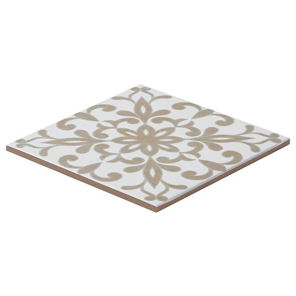 Elowynn Medallion Shell White 8x8 Matte Porcelain Tile by Kravet in Beige & Cream, View 7, open zoomed image