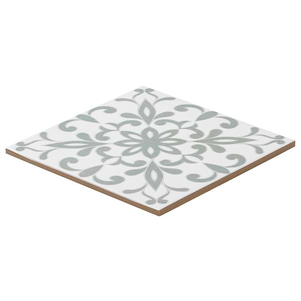 Elowynn Medallion Salt White 8x8 Matte Porcelain Tile by Kravet in Green, White, View 7, open zoomed image