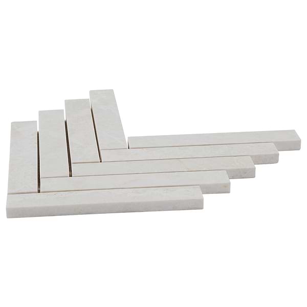 Velour Vanilla 1x6 Herringbone Leather Marble Mosaic Tile in Warm White, View 6, open zoomed image