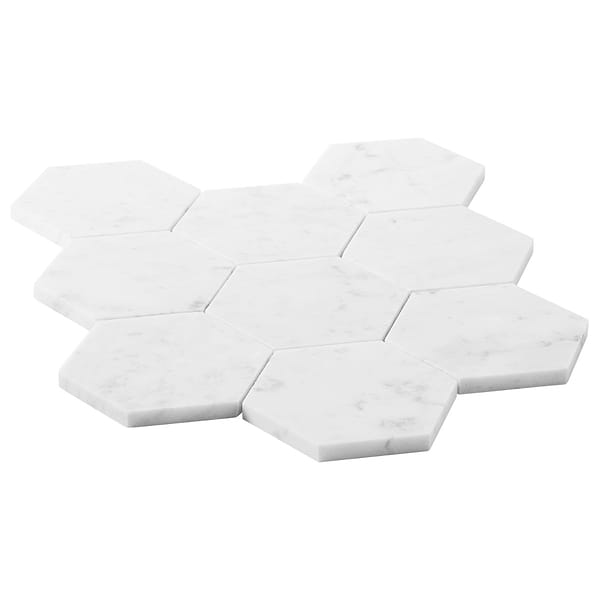 Bianco Carrara 4" Hexagon Honed Marble Mosaic Tile
