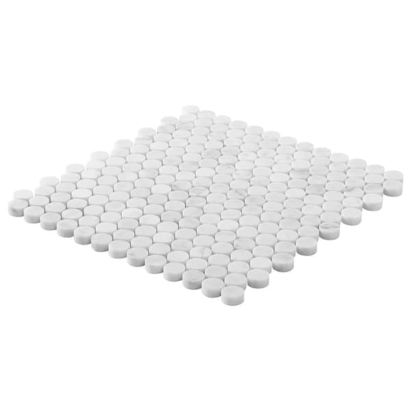 Bianco Carrara 1" Penny Round Honed Marble Mosaic Tile