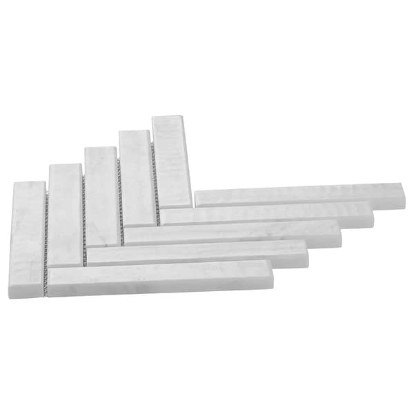 Velour Bianco Carrara 1x6 Herringbone Leather Marble Mosaic Tile in White, View 7, open zoomed image
