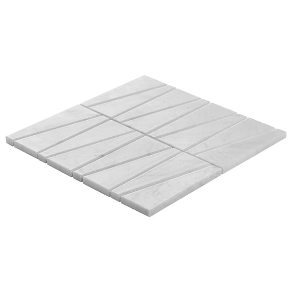 Velour Bianco Carrara 2x6 Trapezoid Leather Marble Mosaic Tile in White, View 7, open zoomed image