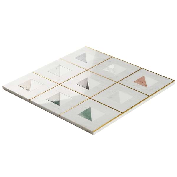 Adaya  Multicolor 4x4 Polished Marble, Pearl and Brass Mosaic Tile in White with gray and gold veining, View 7, open zoomed image
