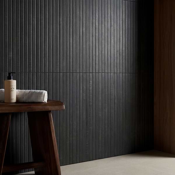 Kenridge Ribbon Black 24x48 Wood Look Fluted Matte Porcelain Tile