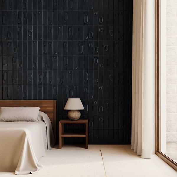 Telos Midnight Metallic Black 4x12 Matte Ceramic Tile in Black, Metallic, View 7, open zoomed image