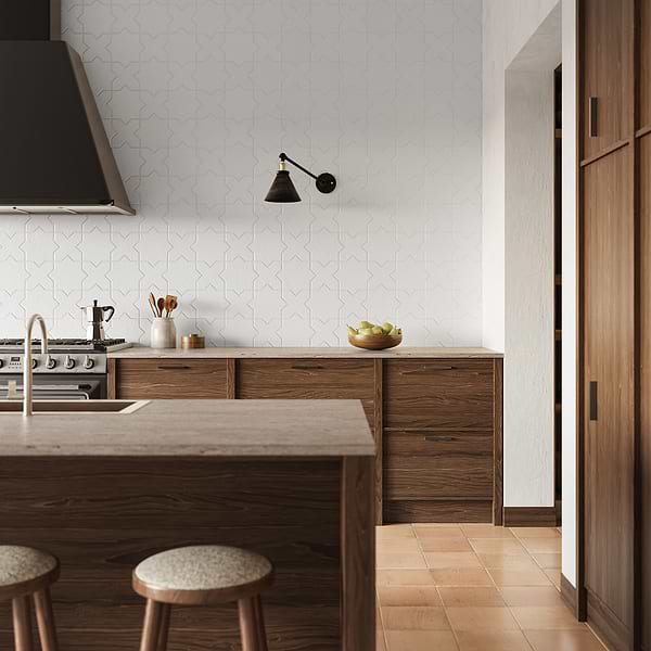 Parma White Polished Star and White Polished Cross 6" Terracotta Look Porcelain Tile