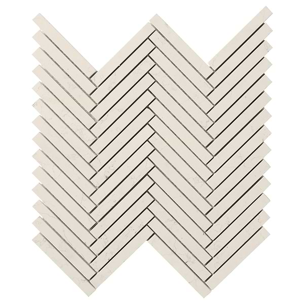 Bianco Perlino 1.5x4 Herringbone Brushed Marble Mosaic Tile