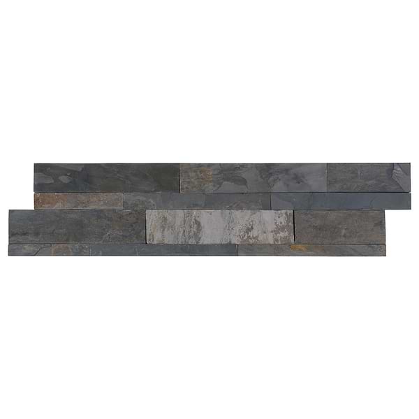 Tenerife Midnight Black 6x24 Splitface Slate Stacked Stone Tile