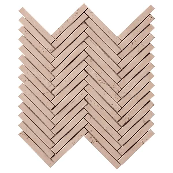 Rosa Perlino 1.5x4 Herringbone Brushed Marble Mosaic Tile