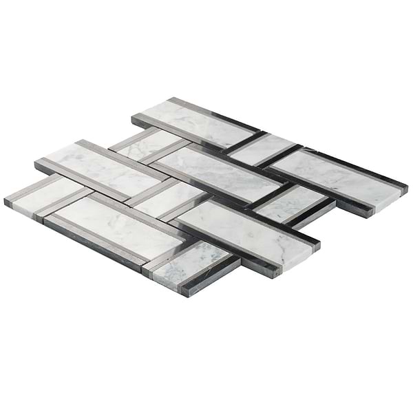 Esplanade Gray and Nero Marquina Polished Marble Mosaic Tile in Gray, White, Black, View 7, open zoomed image
