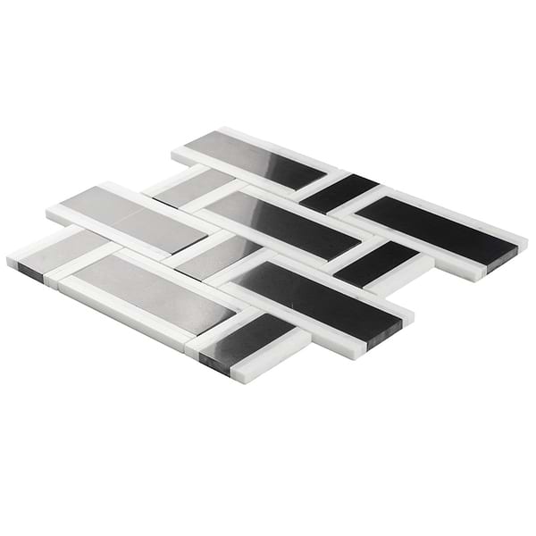 Esplanade Nero Marquina and Bianco Carrara Polished Marble Mosaic Tile