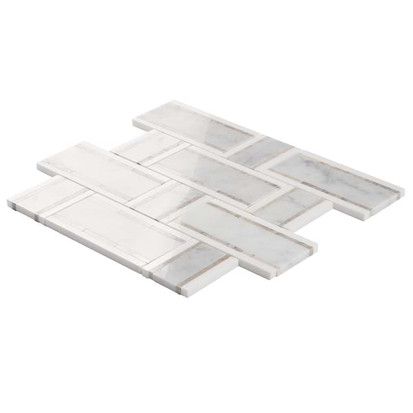 Esplanade Bianco Carrara and Thassos Polished Marble Mosaic Tile